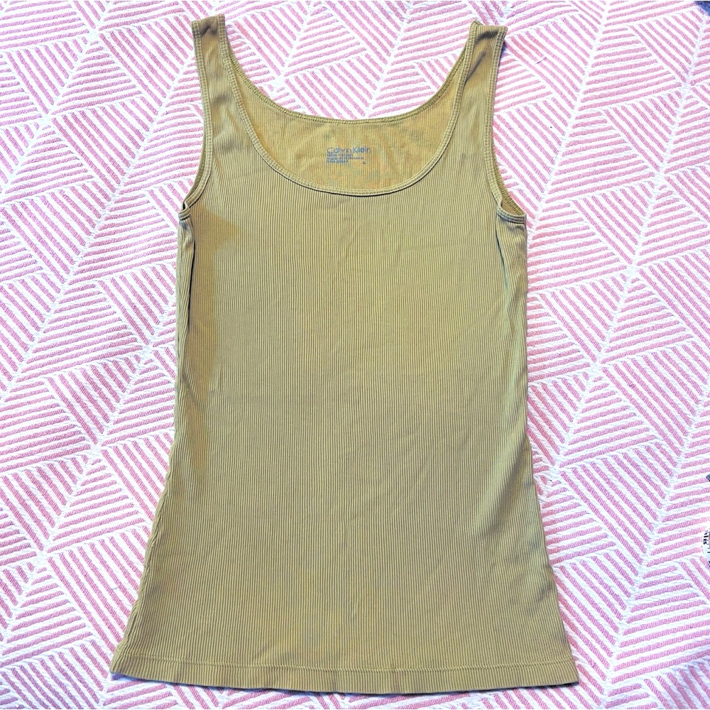 Calvin Klein Green Ribbed Cotton Tank Top S